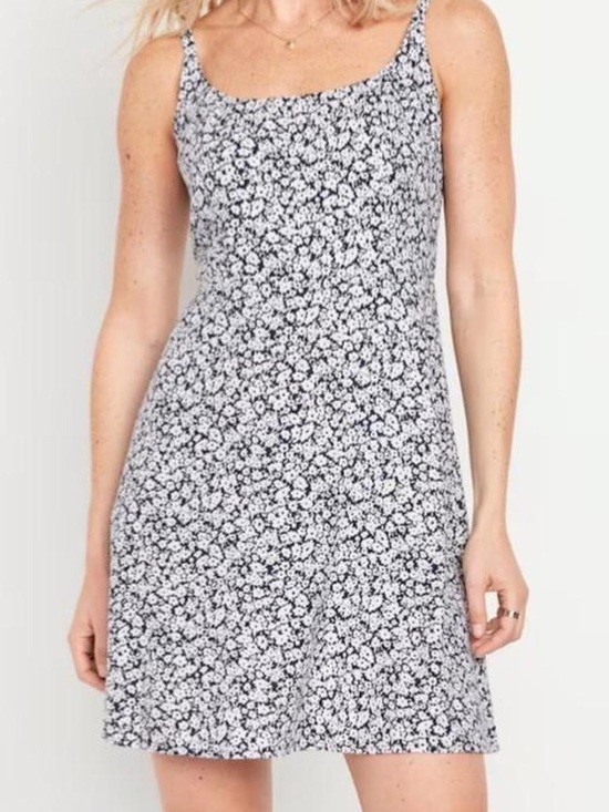 Old Navy Dresses & Skirts - Old Navy Floral Navy White Linen Blend Sleeveless Pocket Mini Dress
